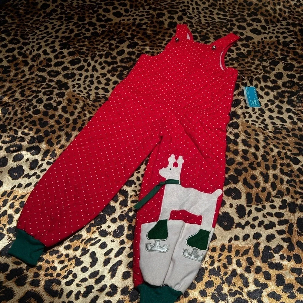 Vintage Deadstock Red Sails Holiday Reindeer Quilted Overalls